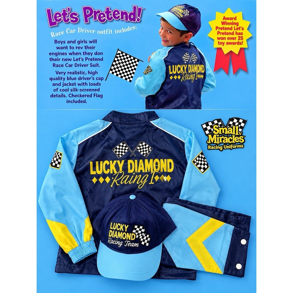 Small Miracles Race Car Driver Costume Kids Ages 3–6 Jacket Hat Flag Set